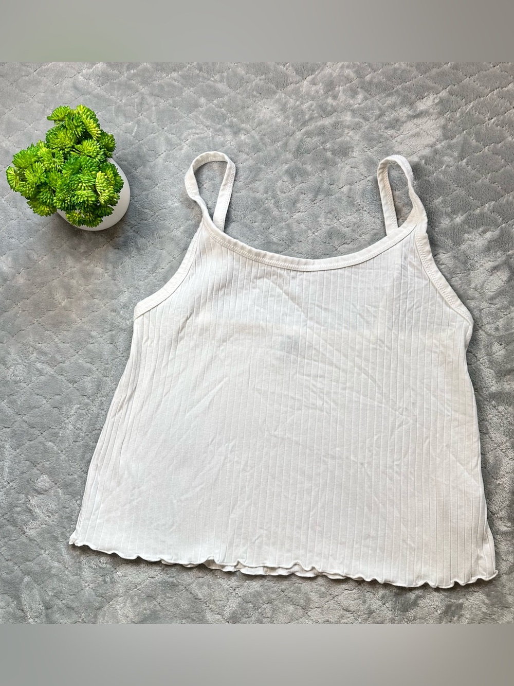 🤍 Coquette Y2K Ribbed Lettuce Hem Cami Tank Top Old Navy XL